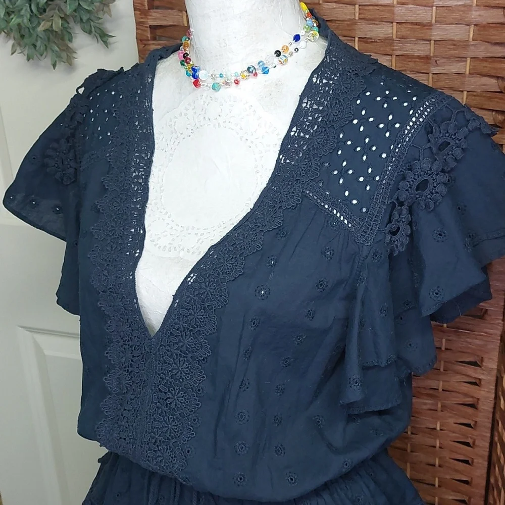 Chelsea & Violet Navy Blue Eyelet Dress Large - Picture 3 of 10